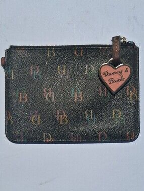 Dooney & Bourke Dk Gray Y2k Rainbow Logo Card Wallet with Pink Heart Charm